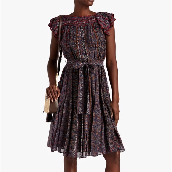 ULLA JOHNSON Callista Belted Gathered Twilight Floral Silk Dress - Picture 2 of 13